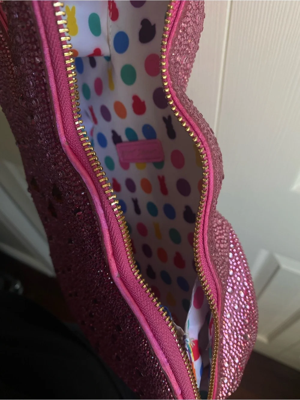 NEW Betsey Johnson Rhinestone Peeps Pink Bunny Crystal Crossbody Bag - Picture 10 of 11